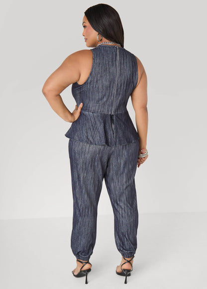 Denim Peplum Jumpsuit