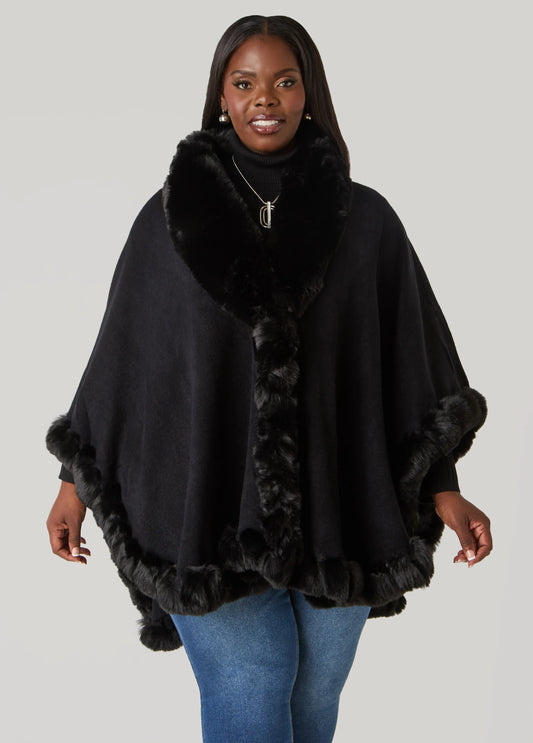 Max Studio Faux Fur Trim Ruana