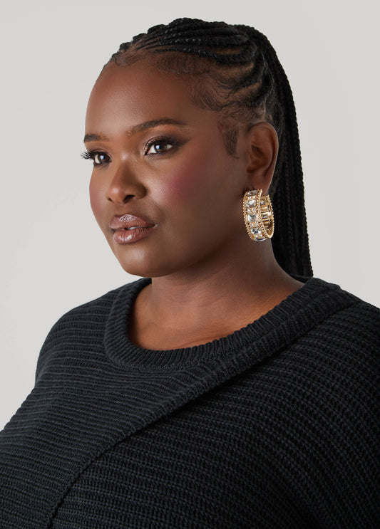 Crystal Embellished Hoop Earrings