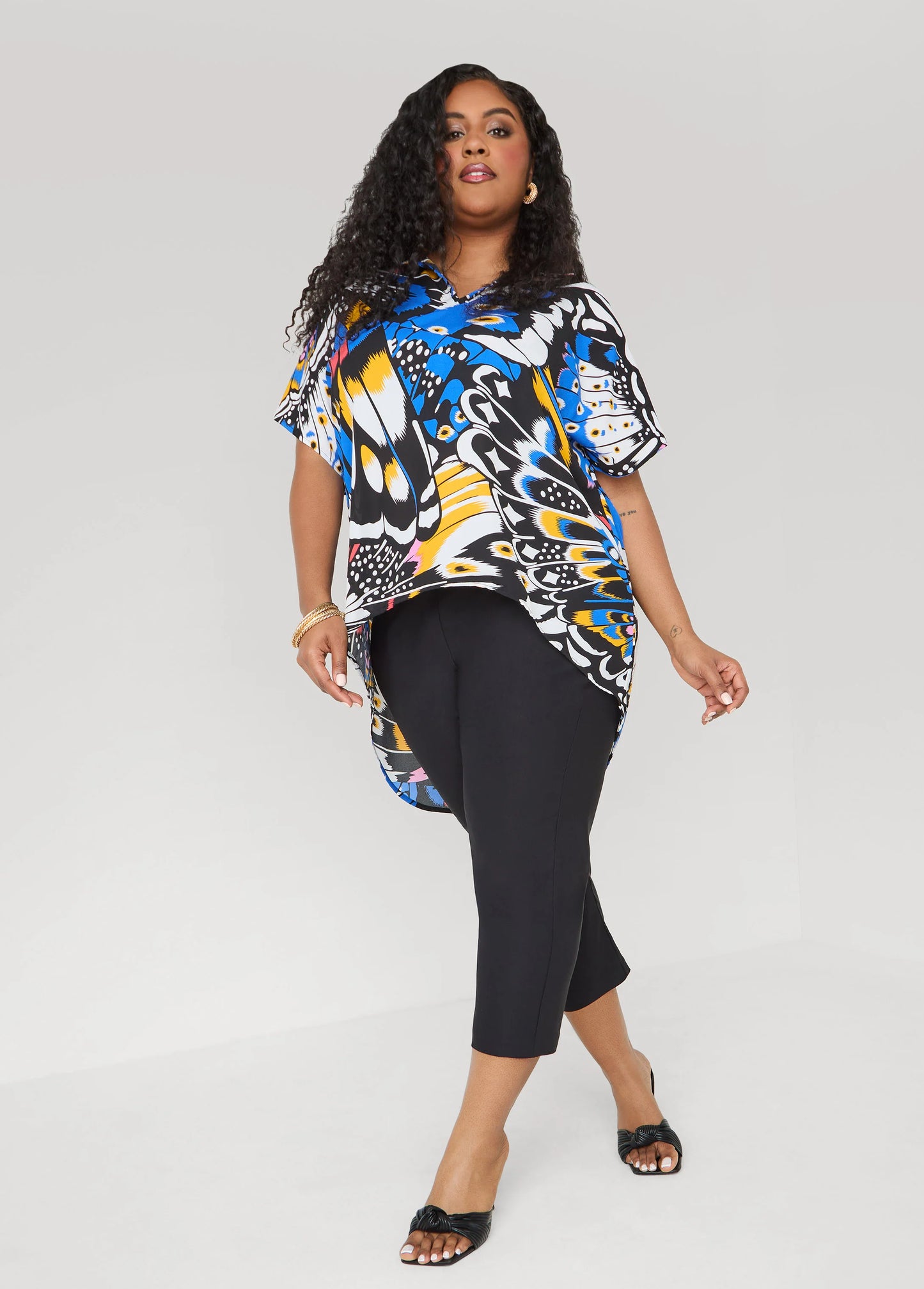 Butterfly Print Hi Low Blouse