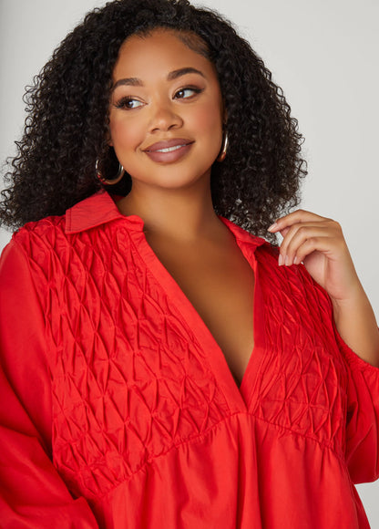 Smocked Cotton Blend Blouse