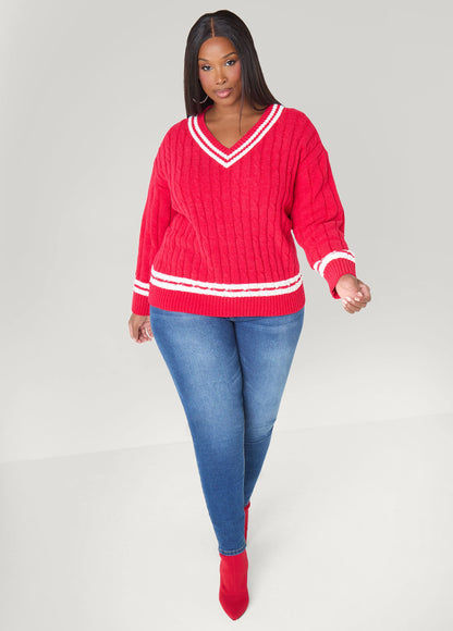 Striped Cable Knit Sweater