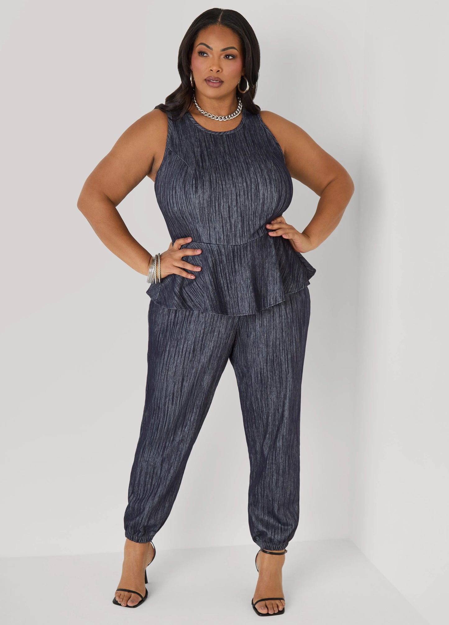 Tall Denim Peplum Jumpsuit