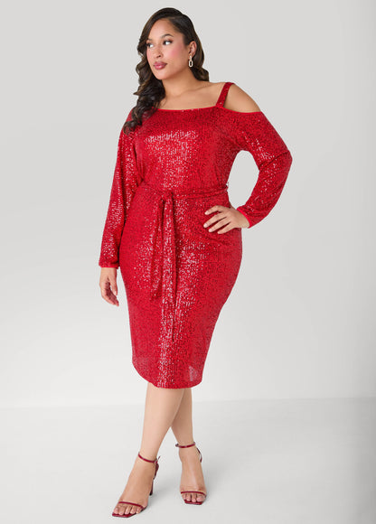 Sequined Cold Shoulder Dress