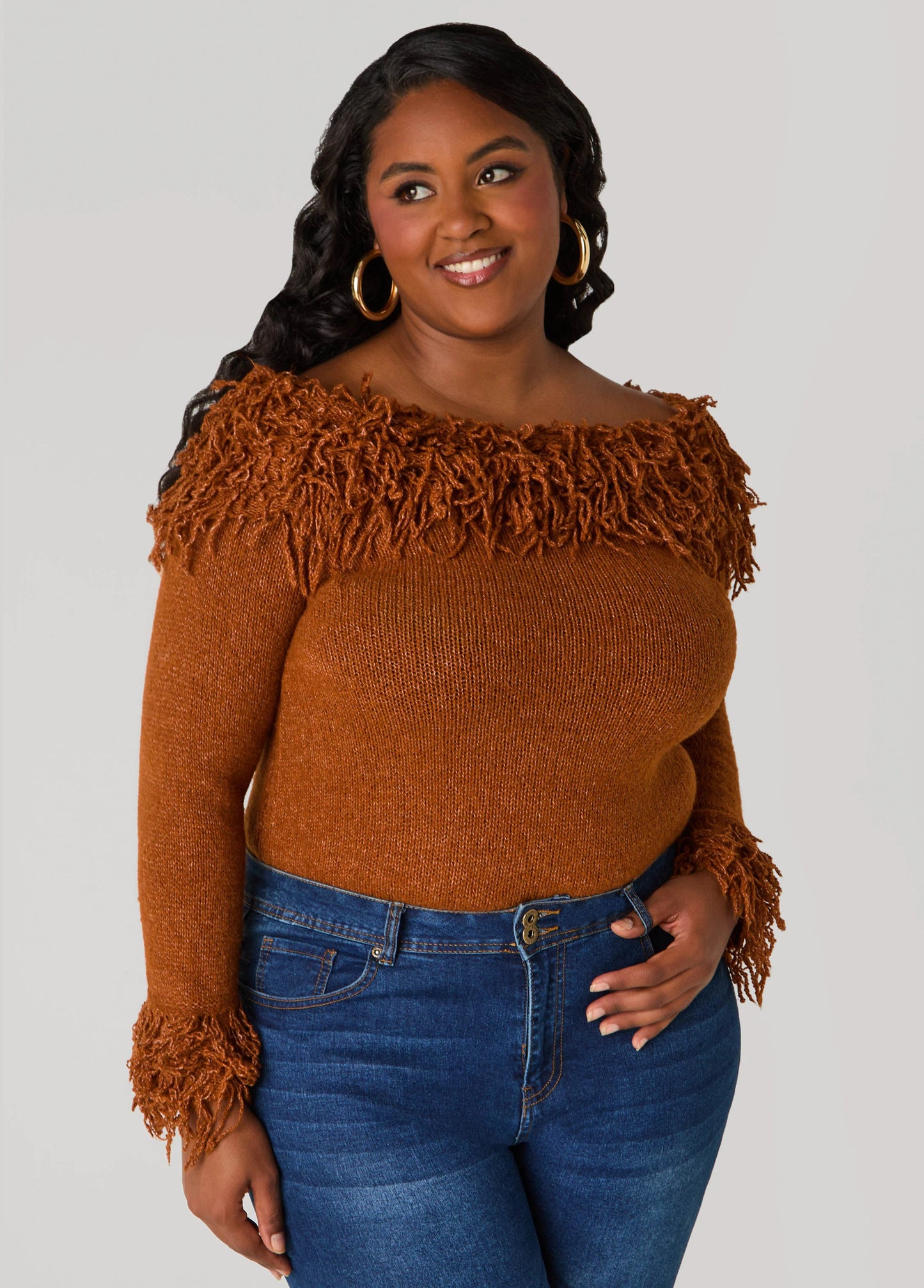 Fringed Off The Shoulder Sweater