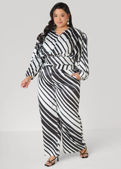Striped Pleated Satin Pants
