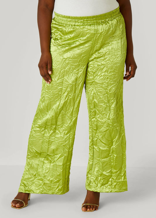 Crinkled Satin Split Hem Pants