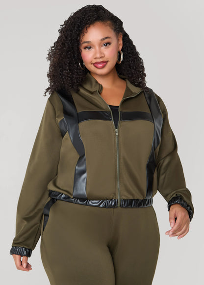 Faux Leather Paneled Track Jacket