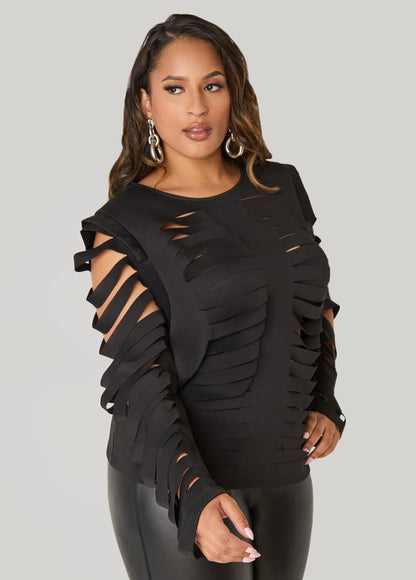 Long Sleeved Laser Cut Scuba Top