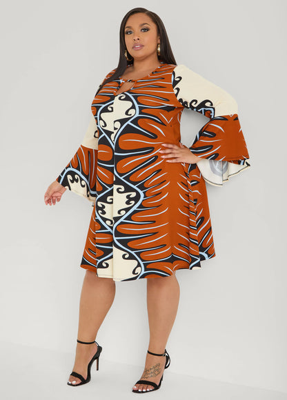 Cutout Abstract Print A Line Dress