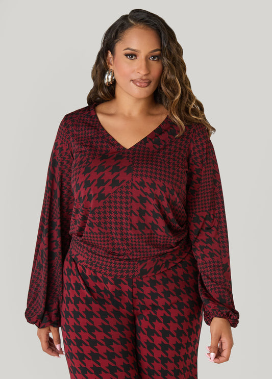 Houndstooth V Neck Top