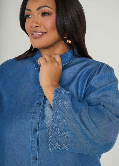 Embroidered Eyelet Chambray Shirt