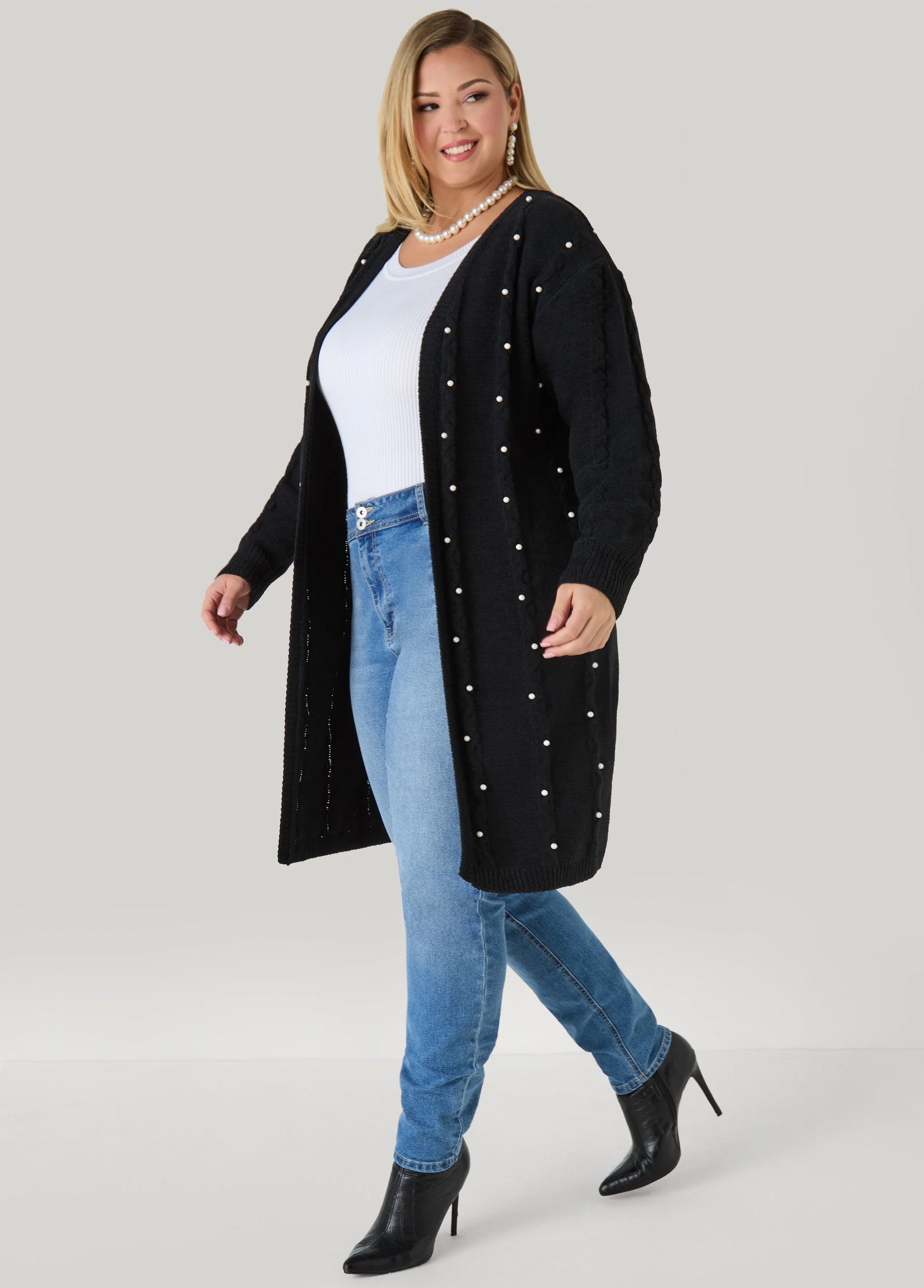 Faux Pearl Chenille Cardigan