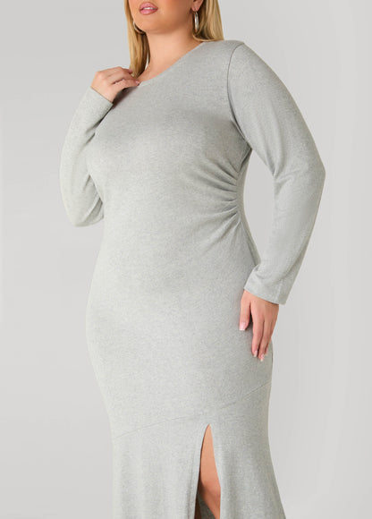 Gathered Marled T Shirt Maxi Dress