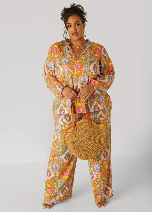 Abstract Print Wide Leg Pants