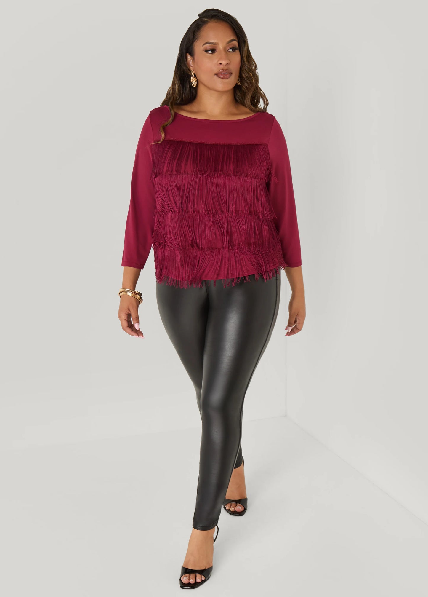 Fringed Stretch Knit Top
