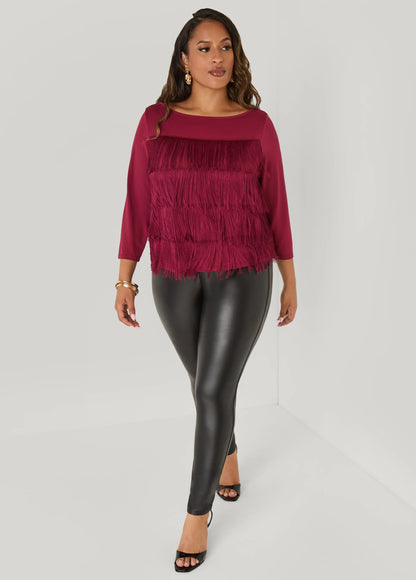 Fringed Stretch Knit Top