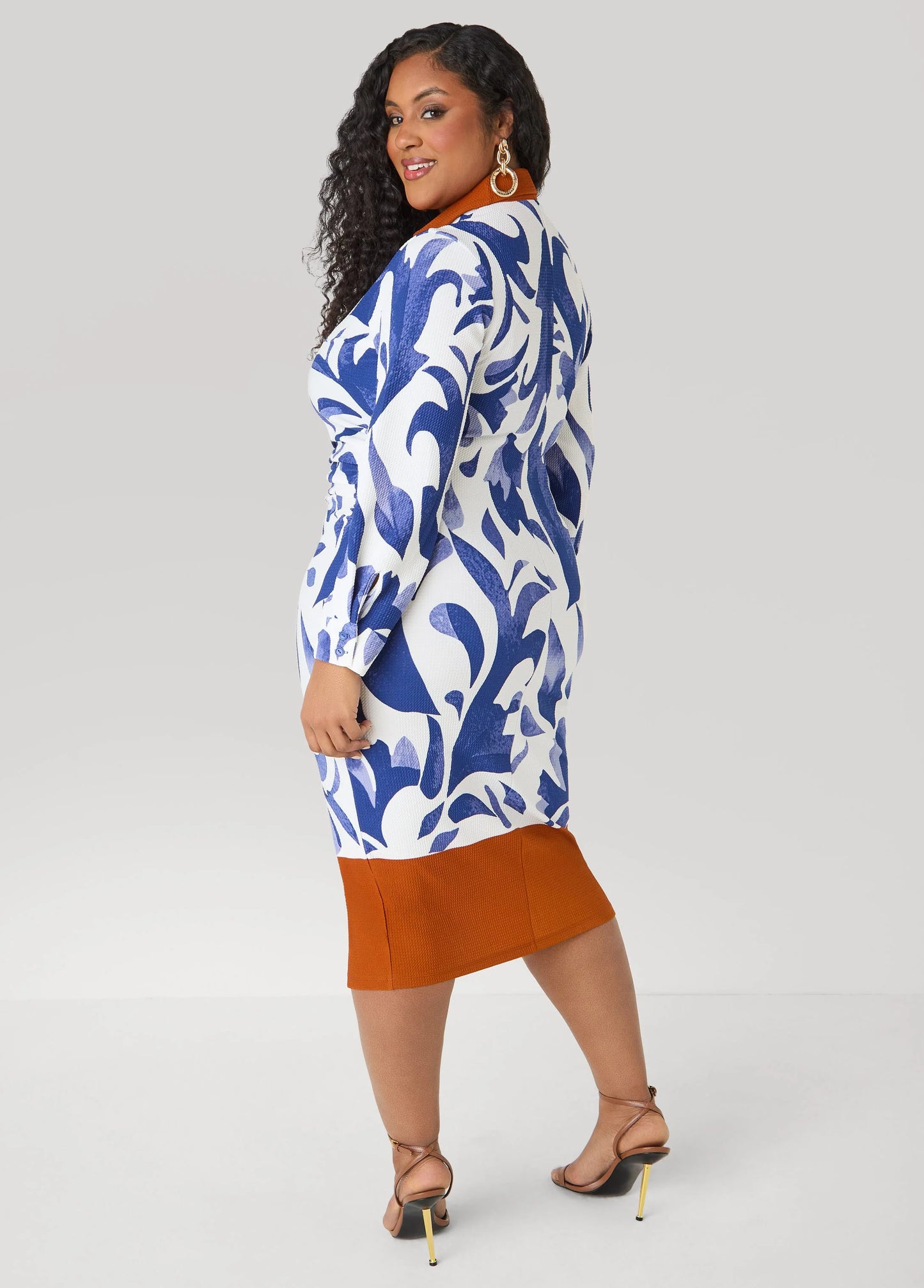 Ruched Leaf Print Bodycon Dress