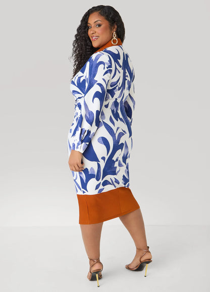 Ruched Leaf Print Bodycon Dress