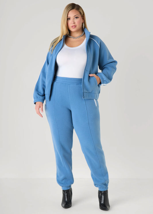 Mid Rise Piped Fleece Joggers