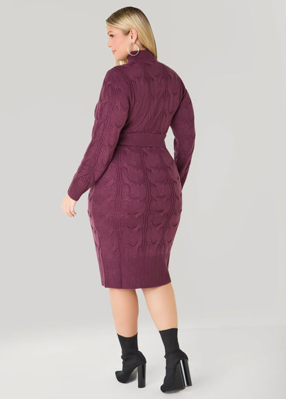 Belted Cable Knit Sweater Dress
