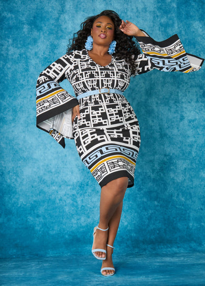 Textured Geo Print Sheath Dress