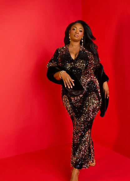 Flounced Sequined Velvet Gown