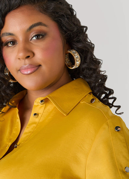 Button Embellished Satin Shirt