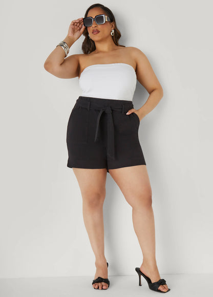 Belted Denim Shorts