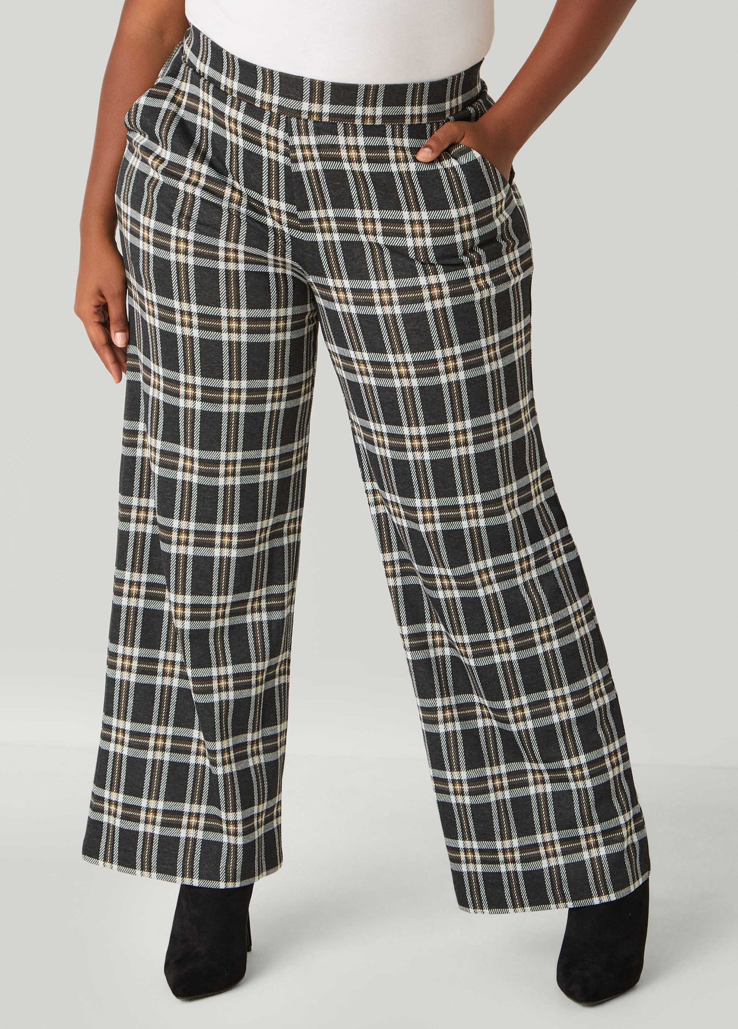 Plaid Pull On Wide Leg Pants