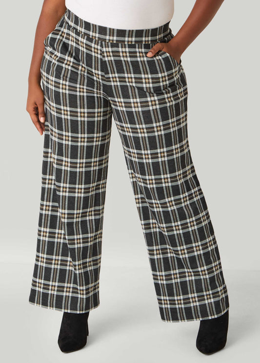 Plaid Pull On Wide Leg Pants
