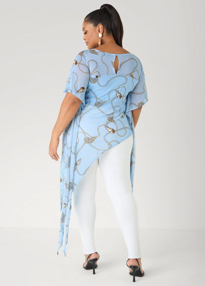 Shell Print Asymmetric Mesh Tunic