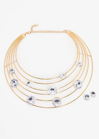 Crystal Gold Tone Ring Collar Set