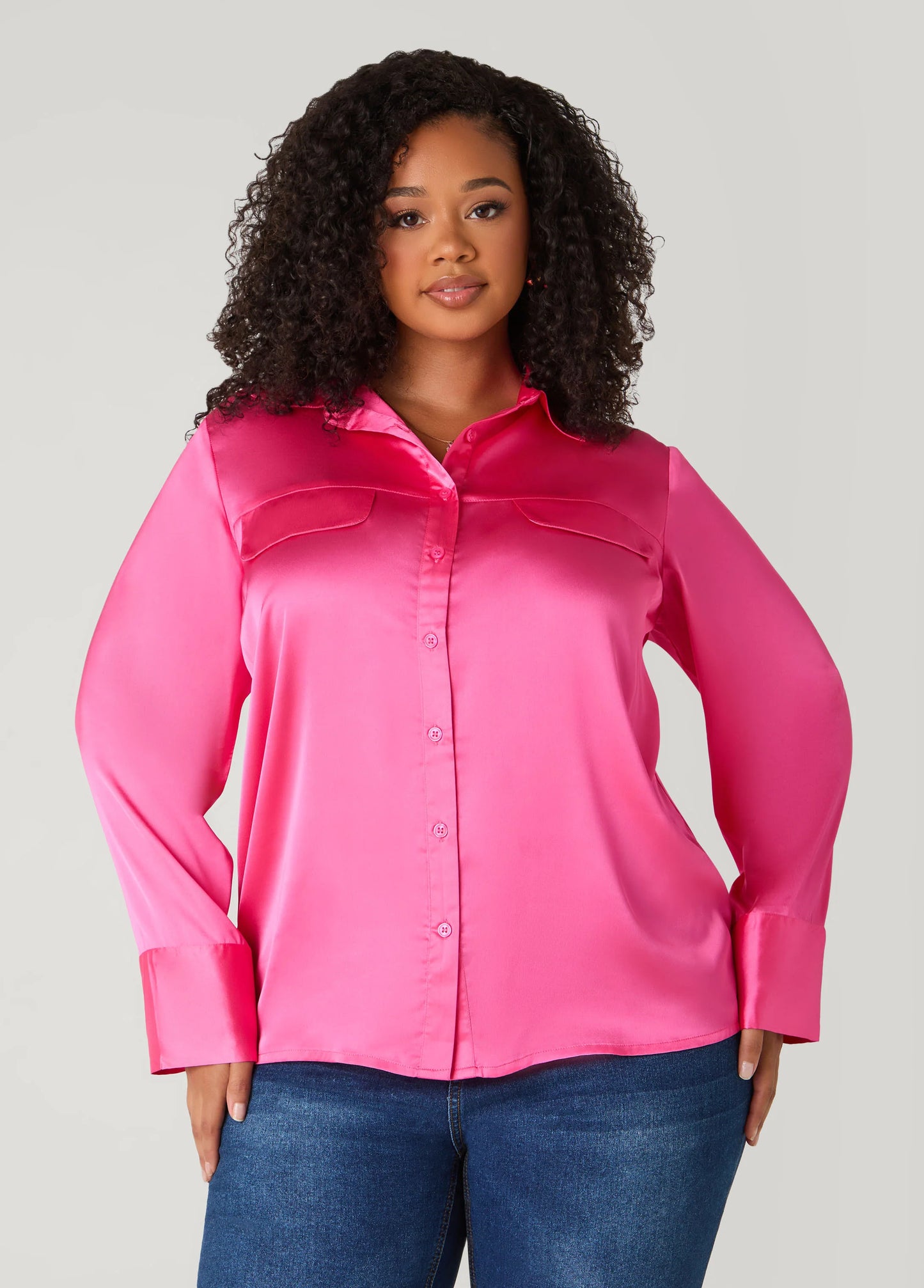 Faux Pocket Satin Shirt