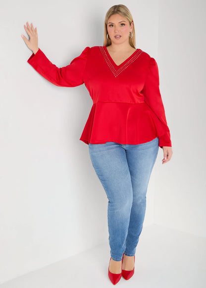 Stone Embellished Peplum Top