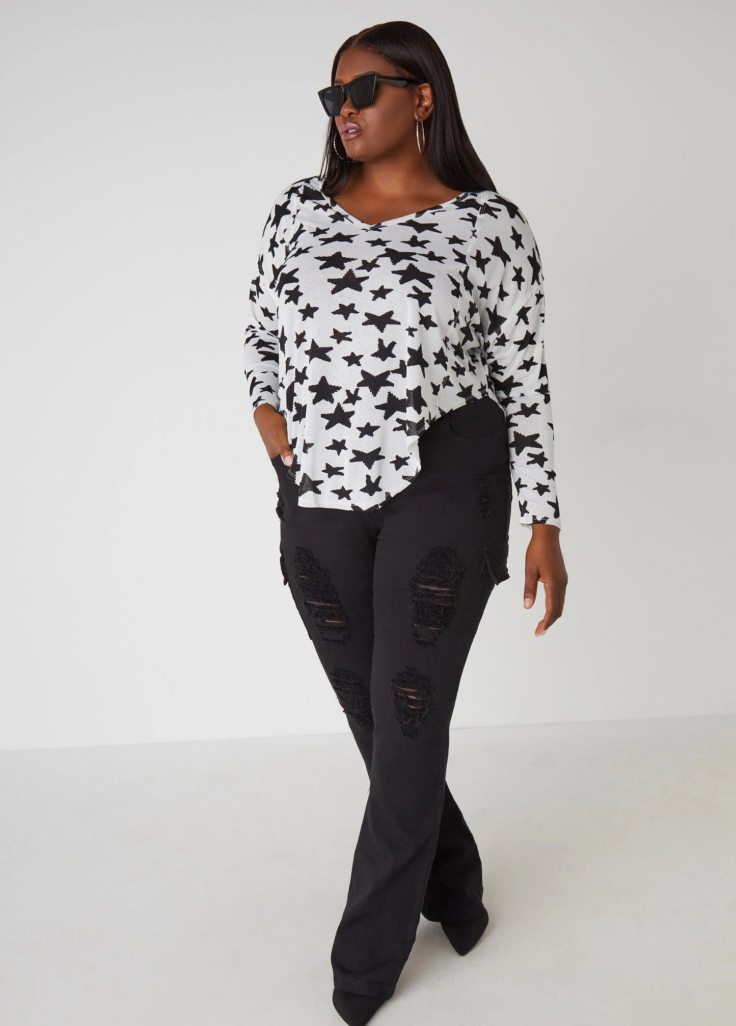 Slub Knit V Neck Top
