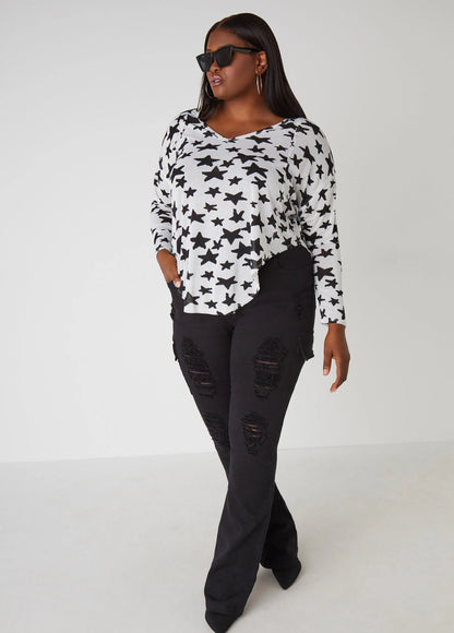 Slub Knit V Neck Top