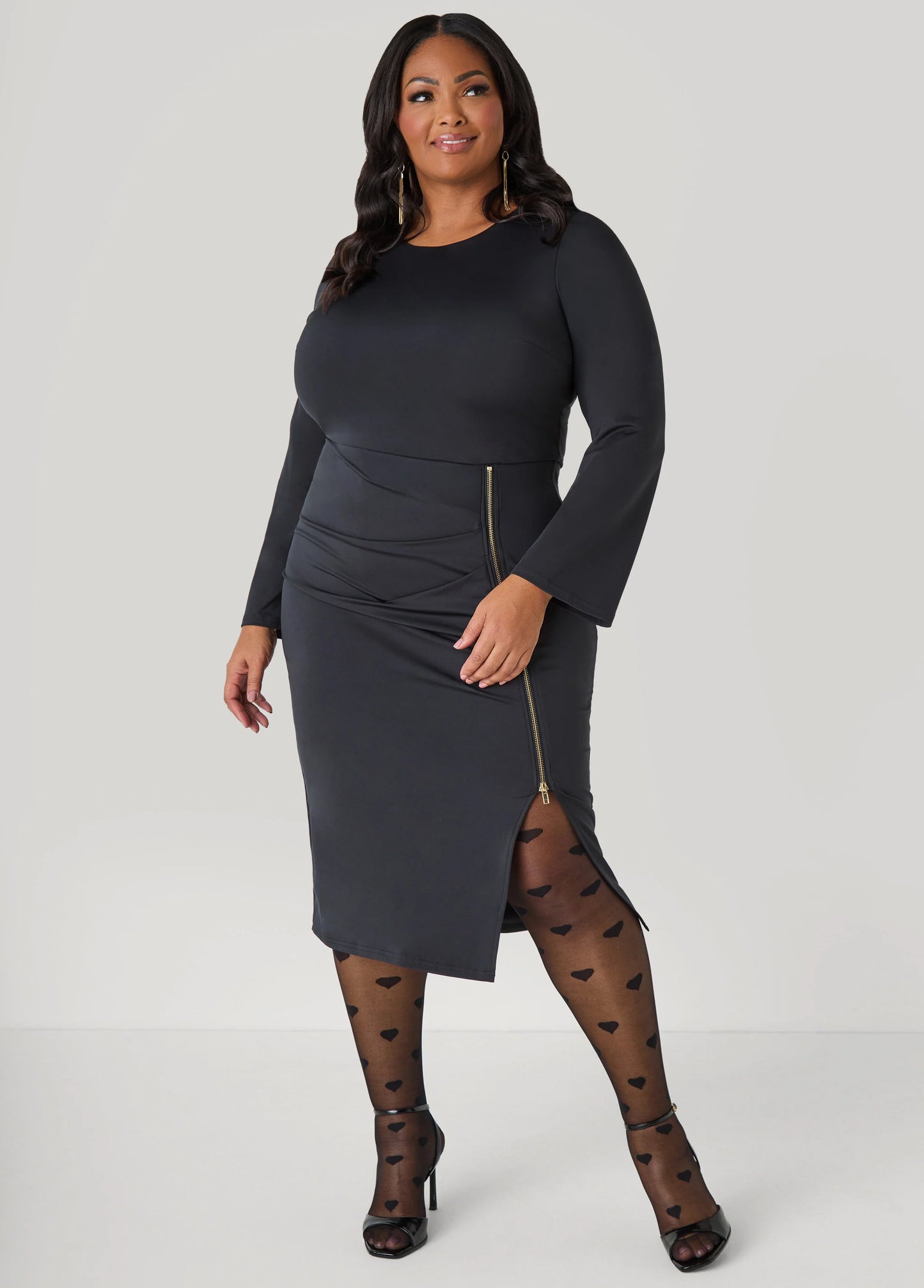 Zip Detailed Bodycon Midi Dress
