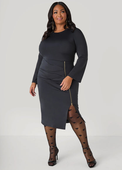 Zip Detailed Bodycon Midi Dress