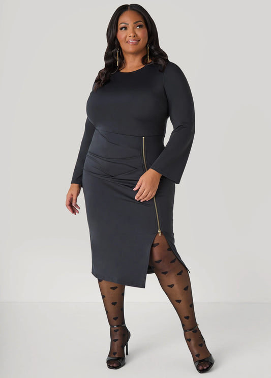 Zip Detailed Bodycon Midi Dress