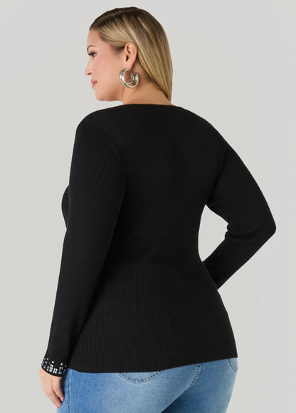 Crystal Ribbed Knit Sweater