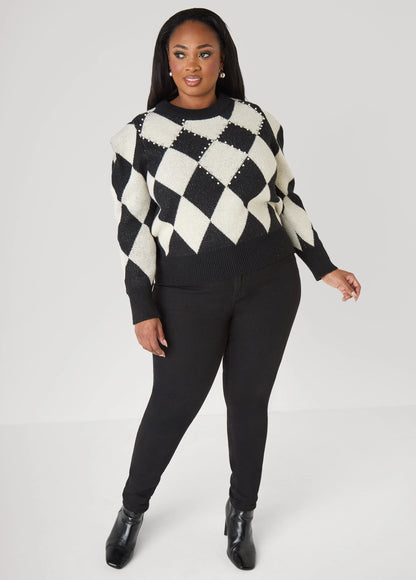 Embellished Checked Sweater