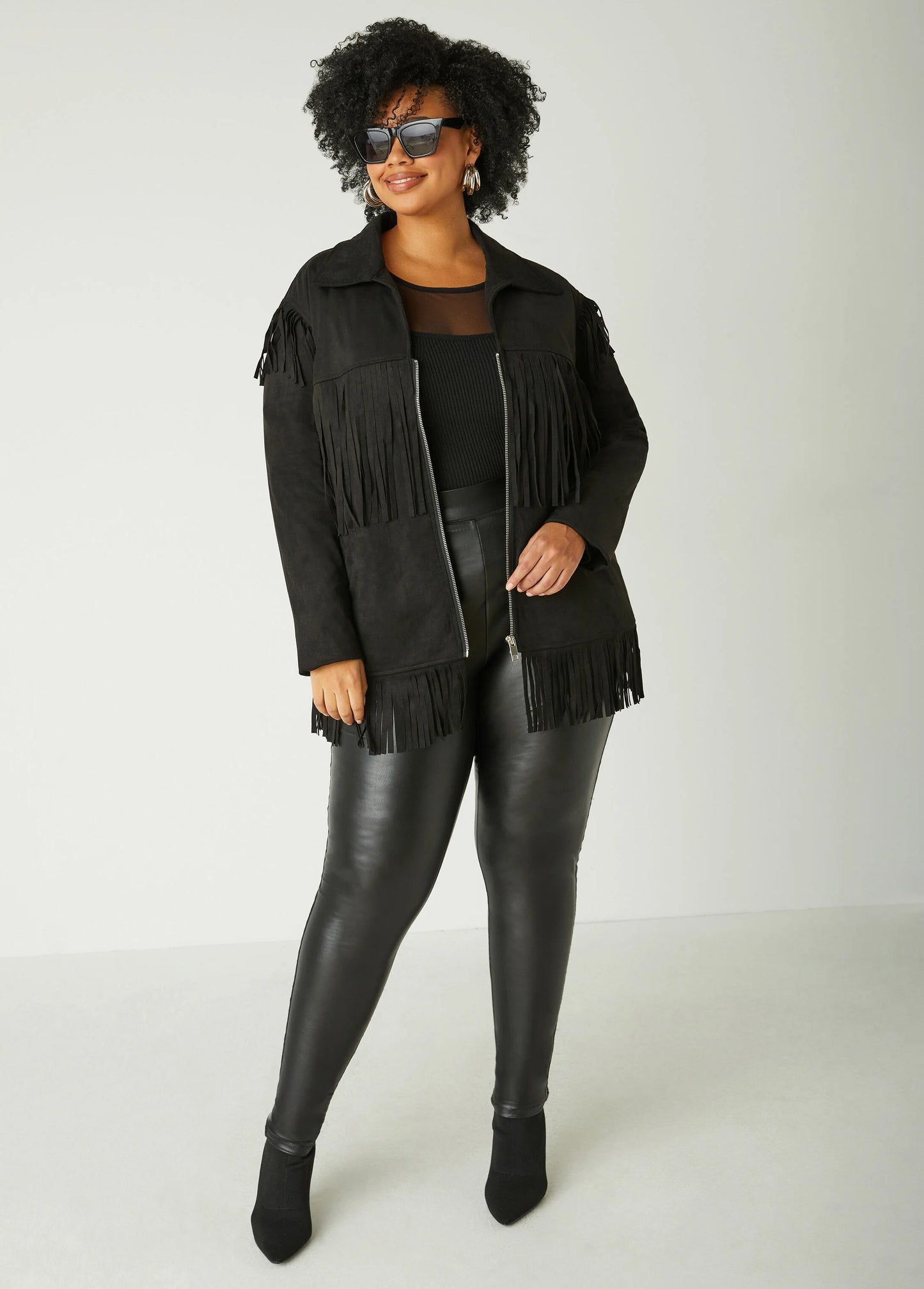 Fringed Faux Suede Jacket