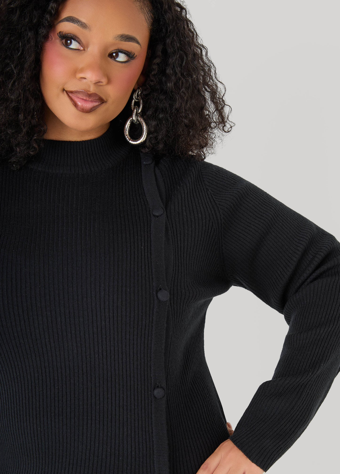 Button Detailed Ribbed Tunic