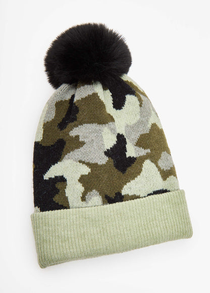 Camo Faux Fur Pom Pom Beanie