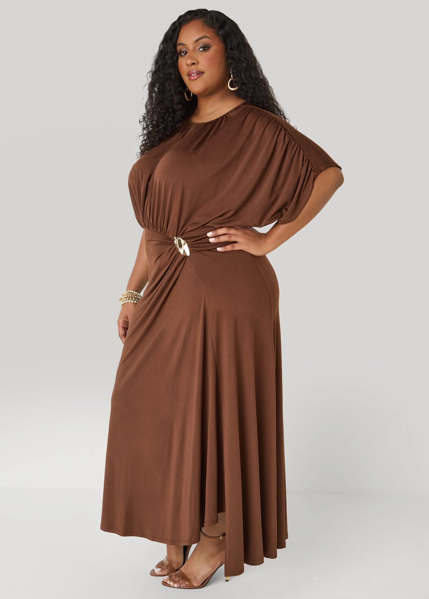 Embellished Gathered Maxi Dress