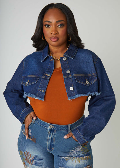 Cropped Frayed Denim Jacket