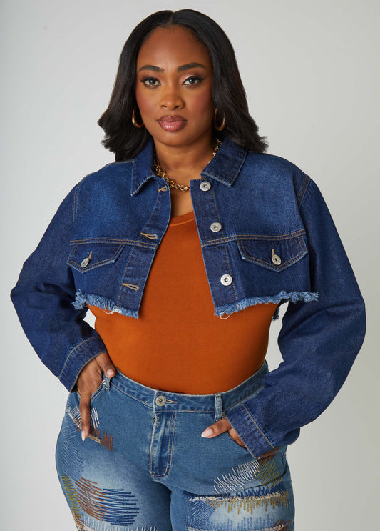 Cropped Frayed Denim Jacket