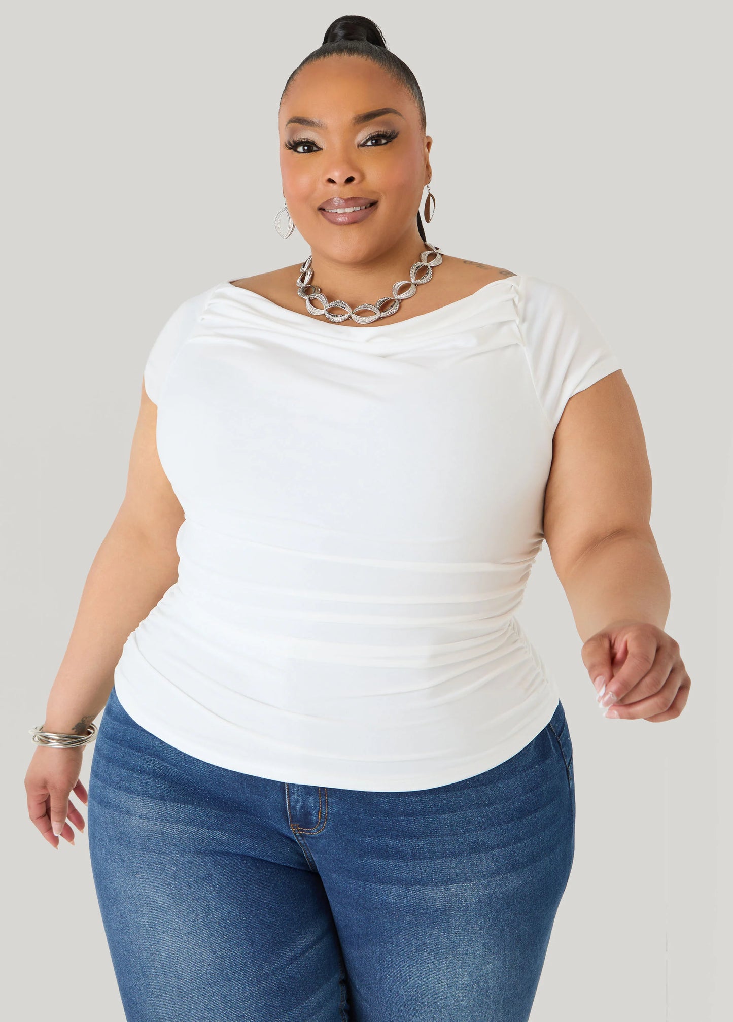Ruched Cowl Neck Top