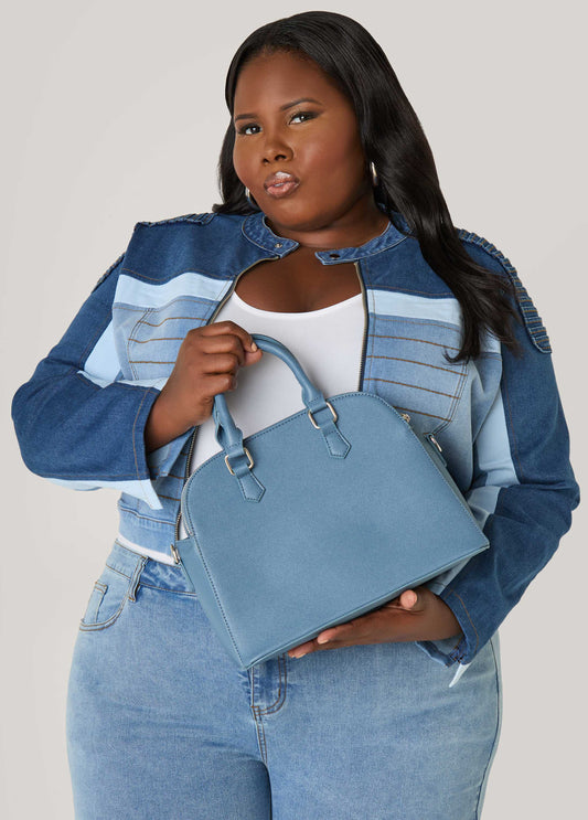 Top Handle Textured Faux Leather Satchel